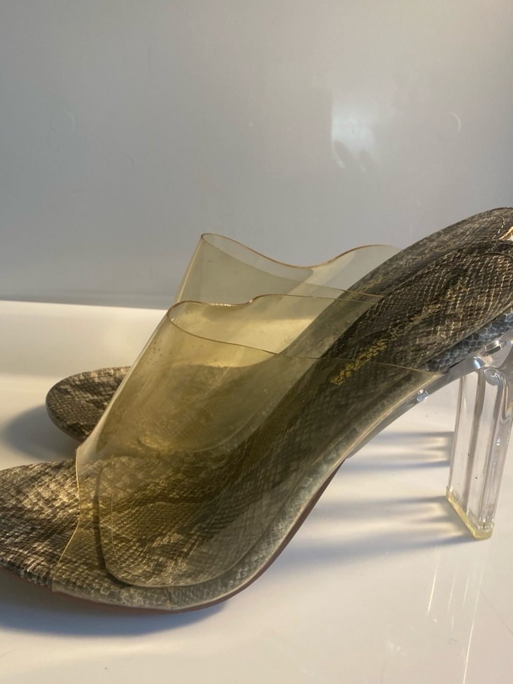 Fashion Nova Clear Gold Snake-Effect Mule Sandals - Women